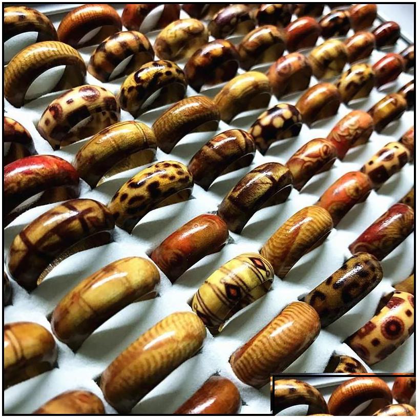 Band Rings 100Pcs Mix Styles Handmade Craft Mens Womens Fashion Natural Wood Party Jewelry Gifts Brand Drop Wholesale Delivery Ring Ot345