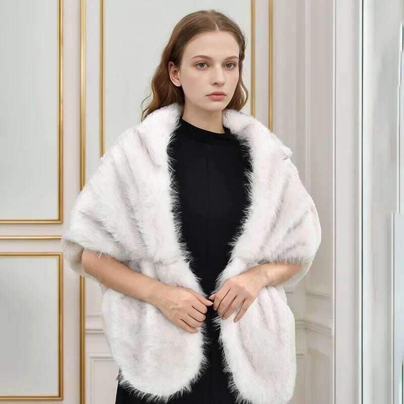 Genuine Knitted Poncho Dress Cloak Coat Shawl Lady Scarf Natural Fur Wedding Party Wholesale Cape
