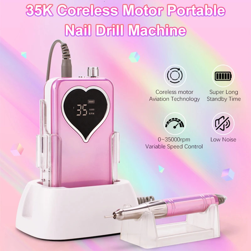 Nail Drill Machines For Manicure drill para unas 35000 RPM Heart Portable Desktop Rechargeable Adjust Speed Low Noise Nail Drill 250517