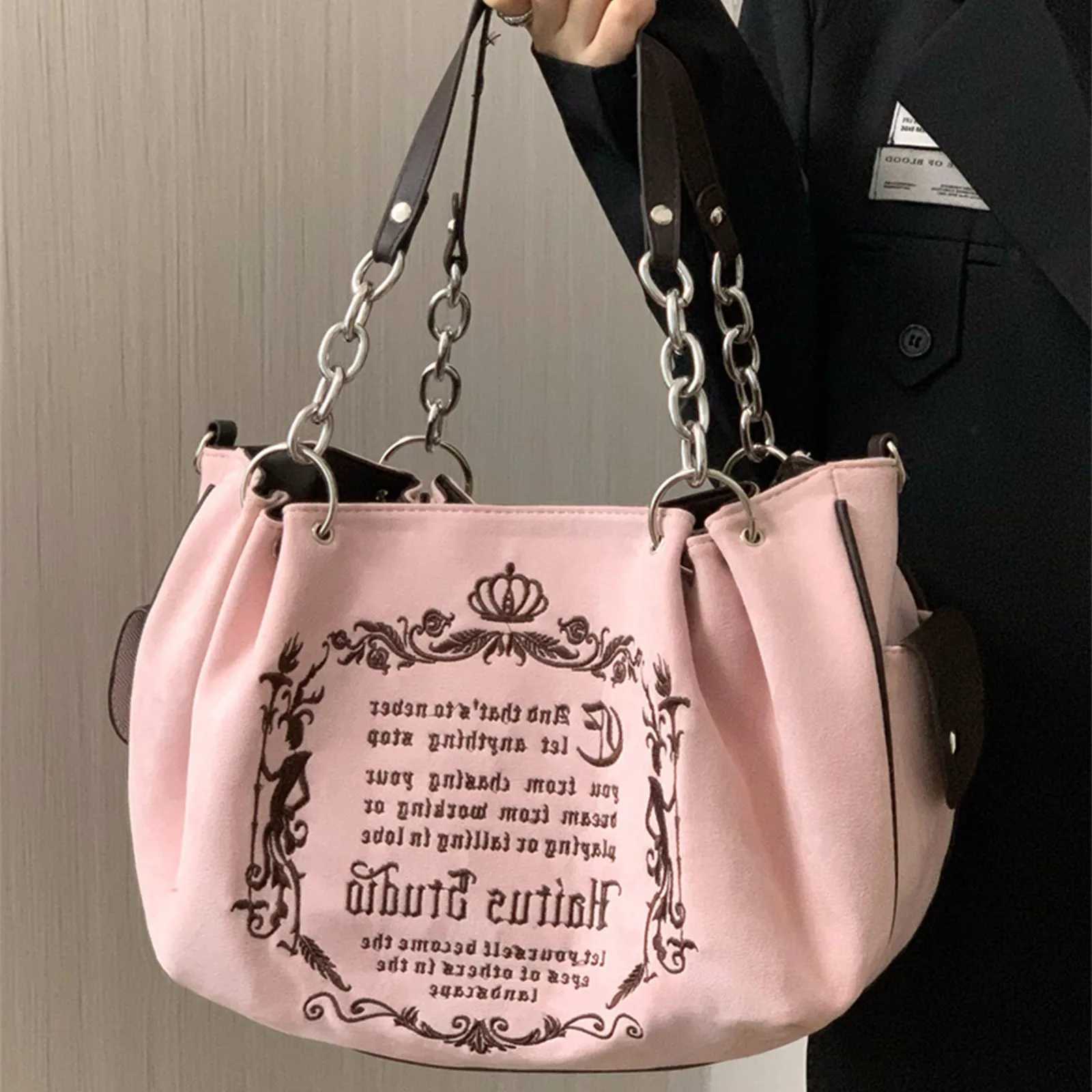 Small Design Art Gothic Letter Large Bag Embroidery Large Capacity Chain and Shoulder Handheld Tote Bag XJ250605