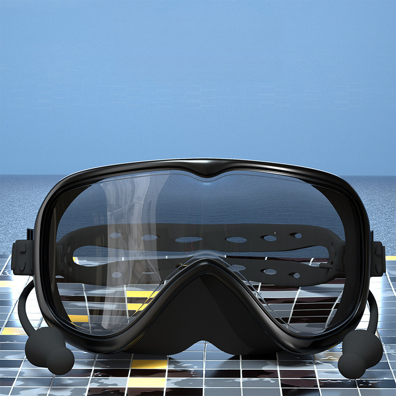 HD Anti-Fog Swimming Silicone Waterproof Comfortable Adult Cap Earplugs Nose Clip Water Splashing Festival Large Frame Swim Goggles