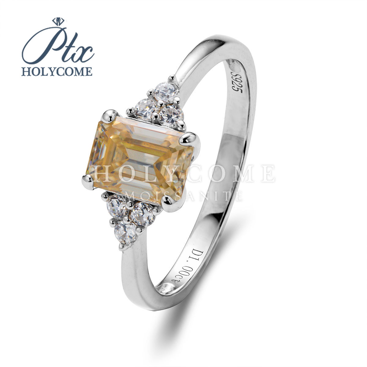 Hot Sale 925 Sterling Silver Ladies Ring 1CT Lab Moissanite Emerald Champagne Diamond Trendy for Engagement Party Daily Wear Gift for Women