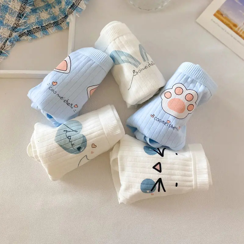 5PCS Girls Cotton Antibacterial Panties Kid Soft Cartoon Briefs 2y Young Child Underwears Student Cute Thin Breathable Knickers 250604