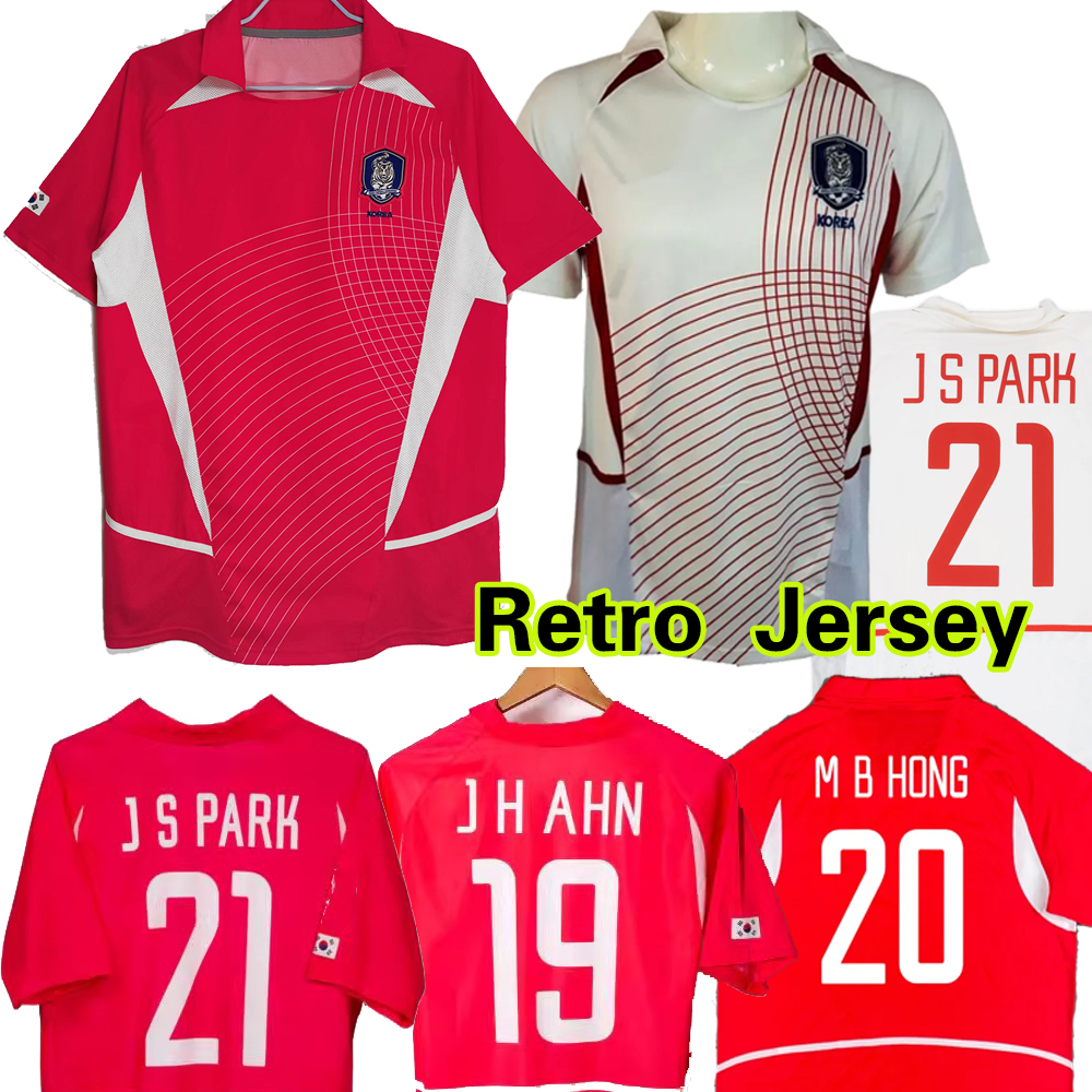 2002 South Korea Retro Soccer Jerseys 2003 J S PARK 21 M B HONG 20 J H AHN 19 Home Away Classic Vintage Football Shirt MEN kids kit Camiseta Futbol Shirts uniforms
