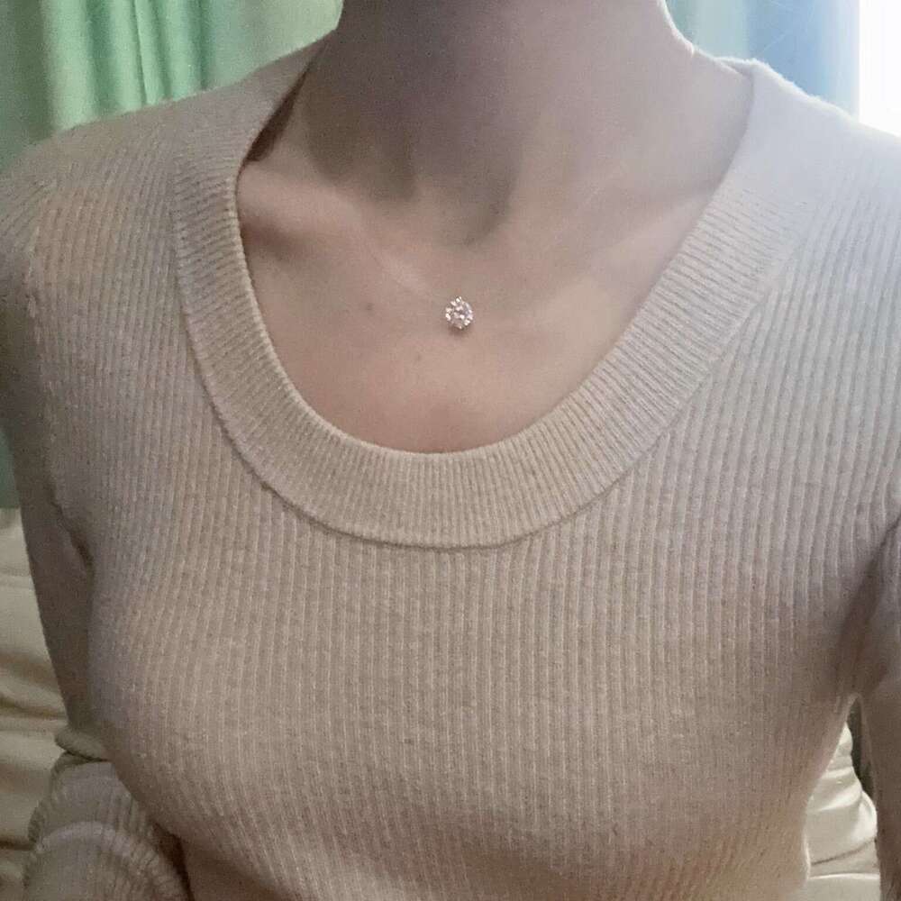 DHCollections 26 Inch Invisible Fish Line Moissanite Pendant Necklace 925 Sterling Silver Round Cut VVS1 Diamond Simulated Jewellery for Engagement or