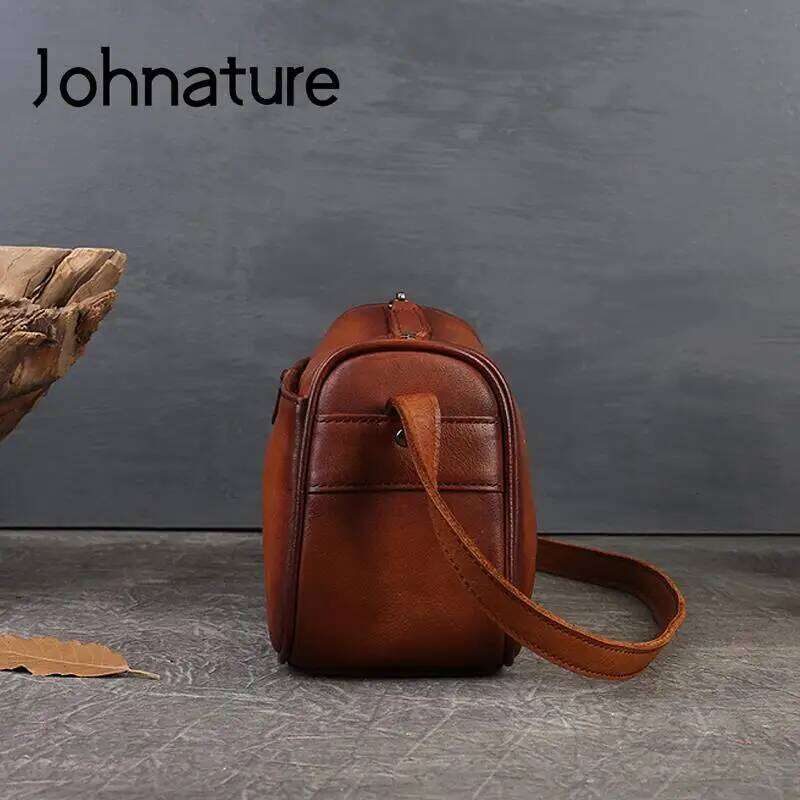 Johnature 2025 New Vintage Genuine Leather Versatile Women Bag Handmade Cowhide Casual Solid Color Shoulder & Crossbody Bags 2025/06/05