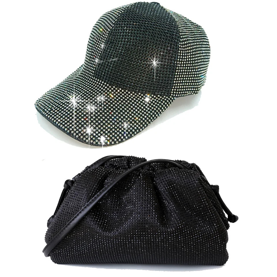 Super Flash Full Diamond Baseball Hat and Rhinestone Bag Set Summer Empty Top Hat Breathable Sunshade Beach Sun Hat Wholesale 250603