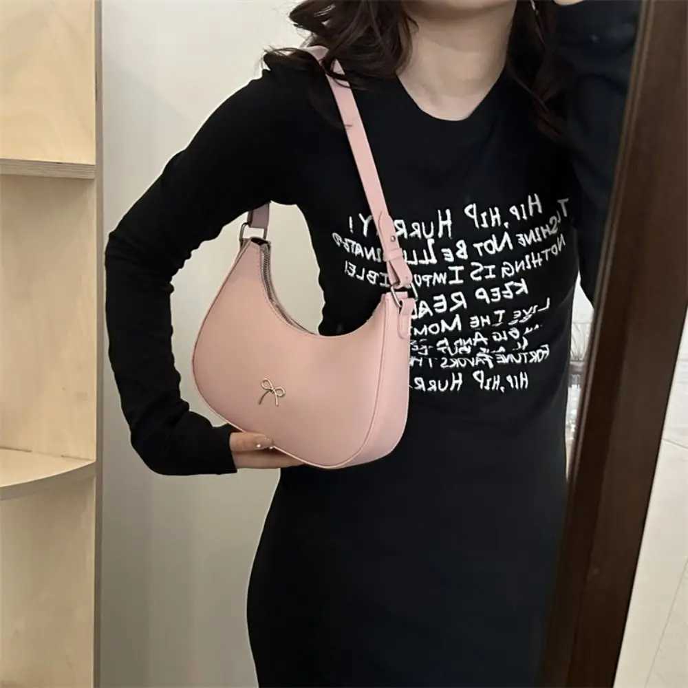 Trendy New Design Bowknot Armpit Bag Solid Color Korean Bowknot Underarm Bag Sweet PU Leather Y2K Handbag Women XJ250605