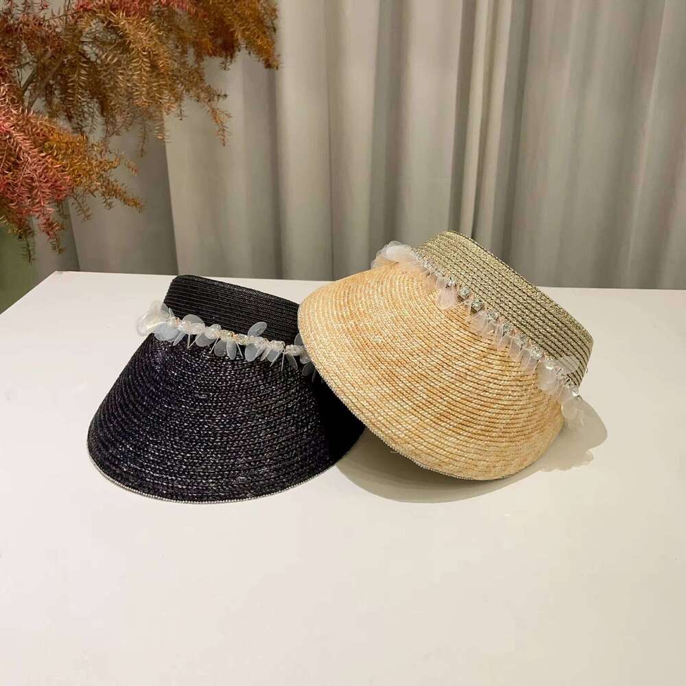 summer Women Visors wheat crownless straw hats Sun Visor sunvisor Beach backless hat Tourism with elastic band at back