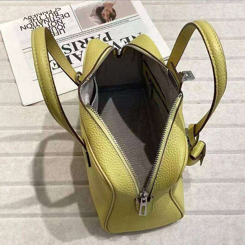 Women's Bags Designer Custom Initials Natural Cowhide Bowling Bags For Women Designer Handbags Purses New In Lock Top Handle Shoulder Bag