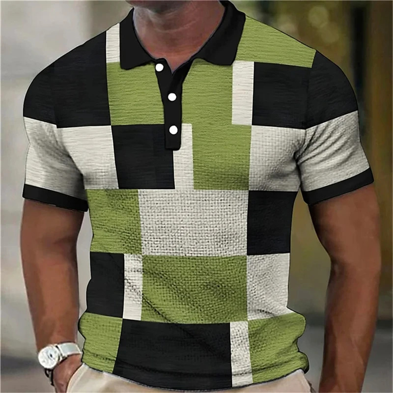 Vintage Splicing Striped Plaid 3D Printed Polo Shirts For Men Clothes Fashion Women Streetwear Block Graphic POLO Shirt Y2k Tops 250527