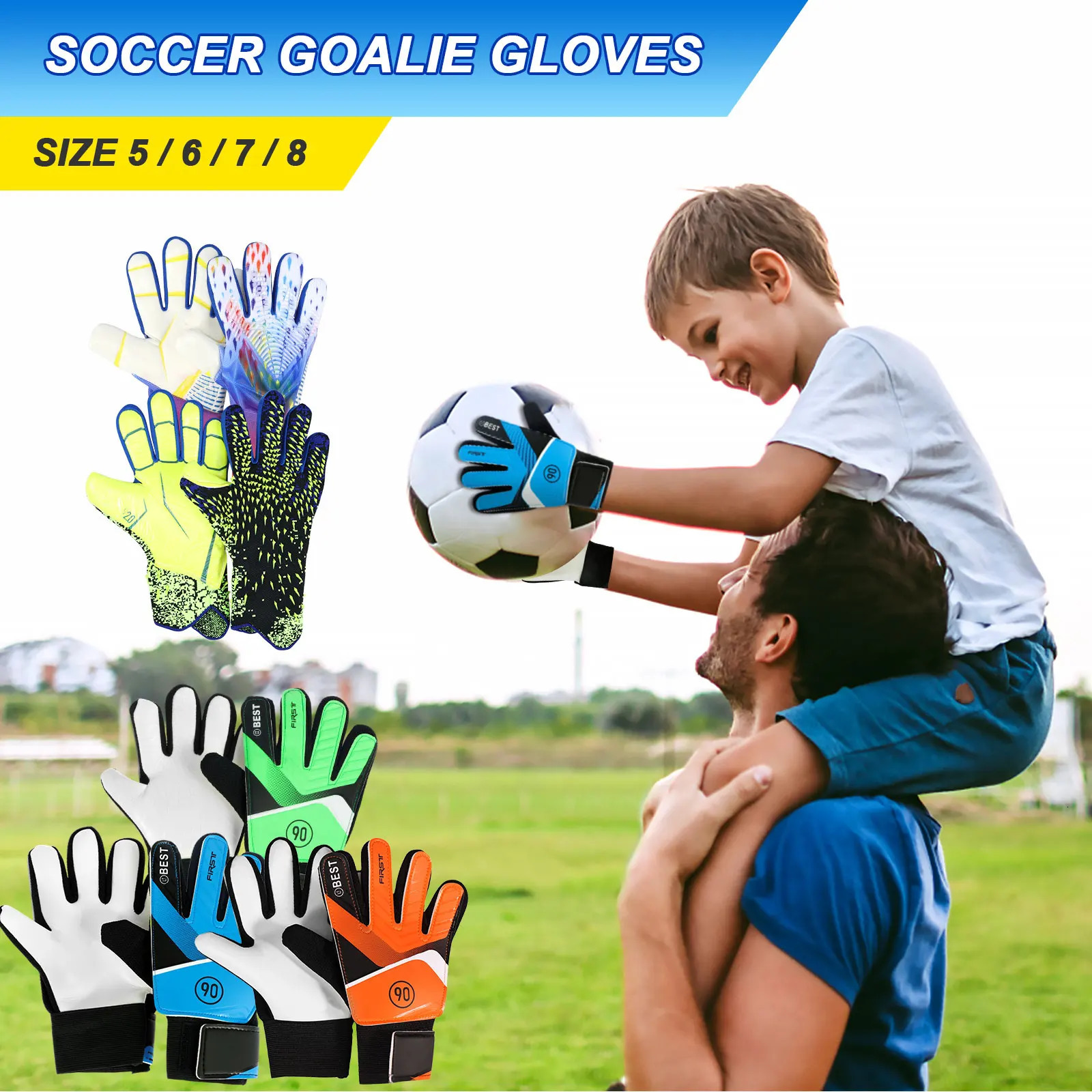 2Pcs Kids Soccer Goalie Gloves 5/6/7 Size Adjustable Wrist Strap Training Gloves Latex Goalkeeper Gloves Anti-Slip Full Finger 250605