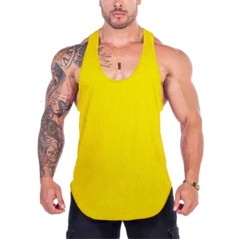 Plain Gym Workout Bodybuilding Sport Vests Men Fitness Muscle Sleeveless Y-back Shirt Summer Mesh Quick Dry Breathable Tank Tops 250605