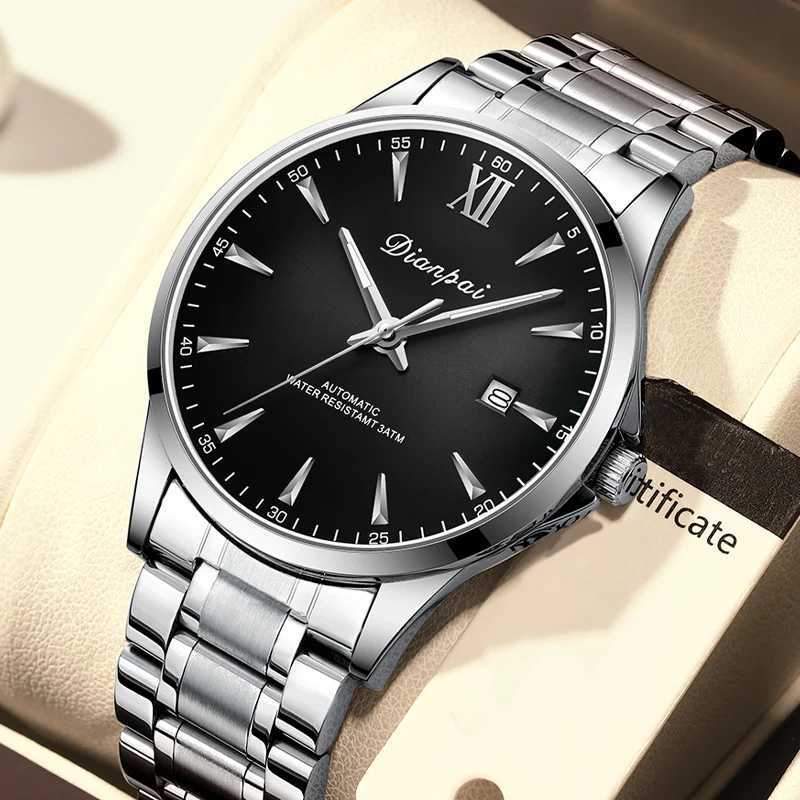 Dianpai Simple Business Mens Fully Automatic Mechanical Watch Stainless Steel Calendar Mens Waterproof Night Light Watch Y250605