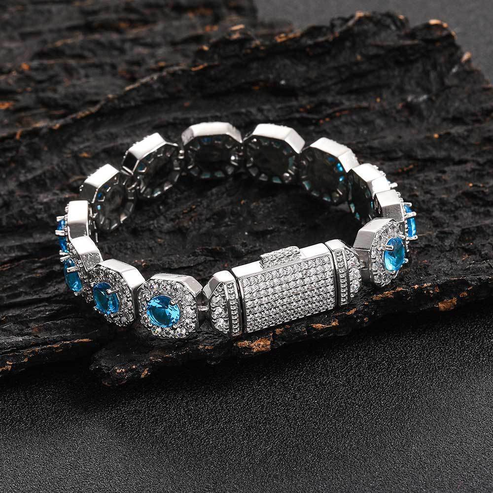 Chaopai Color Moissanite Bracelet 12mm Flip Cap Buckle Rock Sugar Chain Hip Hop Mens Bracelet Jewelry