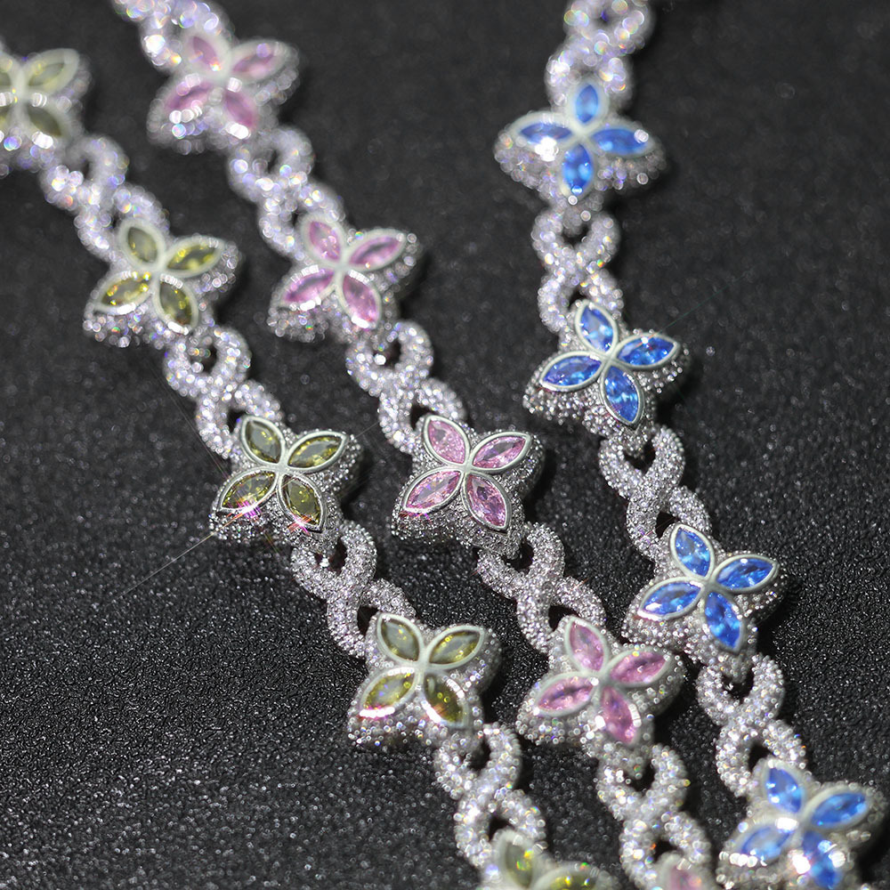 Four leaf clover Moissanite eight character Cuban bracelet hip-hop mens bracelet high-end and versatile trendy accessory
