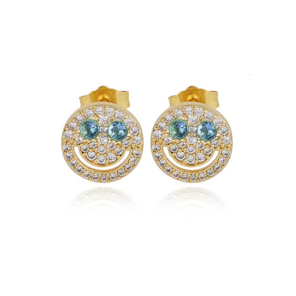 Hip hop inlaid with Moissanite smiling face Earrings personality eyefun real gold electroplating 925 silver needle Earrings