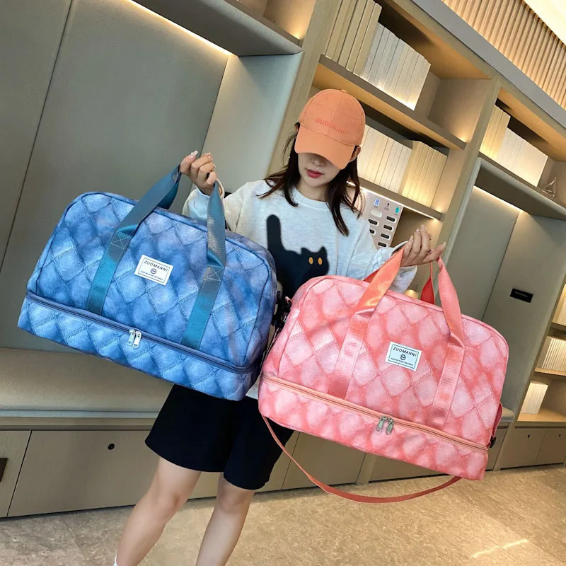 Fashion Large Capacity Expandable Travel Duffle Luggage Bag Women Denim Plaid Waterproof Sports Fitness Bag Handbag Shoulder Bag 250530