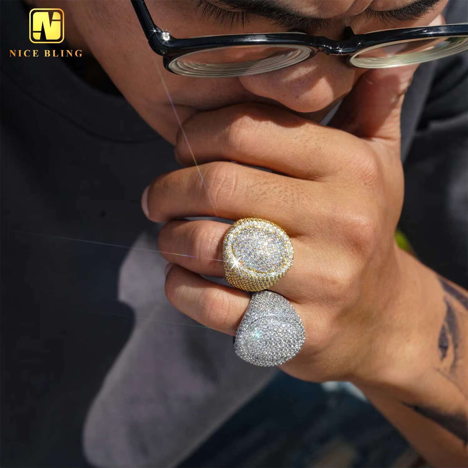 Wholesale Price Luxury Iced Out Rings Hip Hop Punk Rock 5A+ Grade Moissanite Rapper Ring Rapper Jewelry Gift for Men