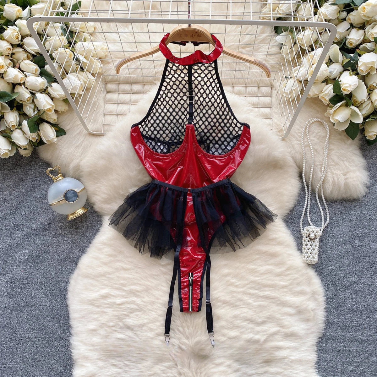 Ruffle Sweet Bow Plaid Strap Camisole Top Lace Patchwork Mini Skirt Maid Cosplay Uniform Womens Sexy Erotic Lingerie Nightwear 250605A