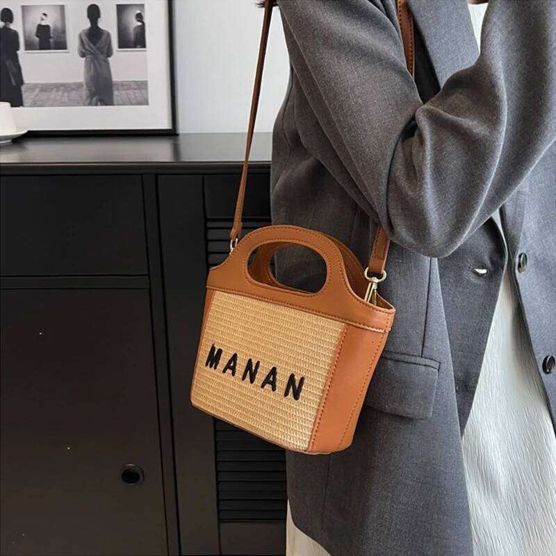 Hot Selling Women's Fashionable Woven Handbag Designer Brand New Trendy Straw Basket Female Bucket Bags Shoulder Messenger Purses