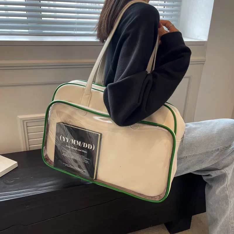 Spring Fashion Shopper Transparent Leather Travel Bags for Women Large Capacity Men Sport Waterproof Voyage Shoulder Bag 250530