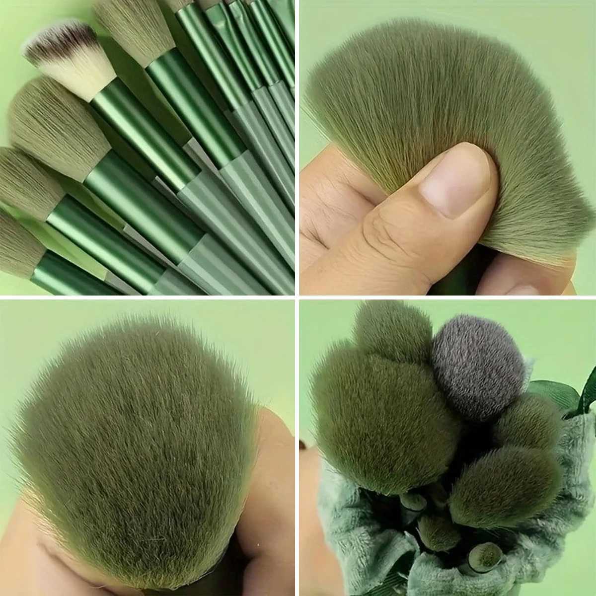 13PCS Four Seasons Green Makeup Brush Green Makeup Quick Drying Makeup Brush Set Super Soft powder ber Powder Brush W250605