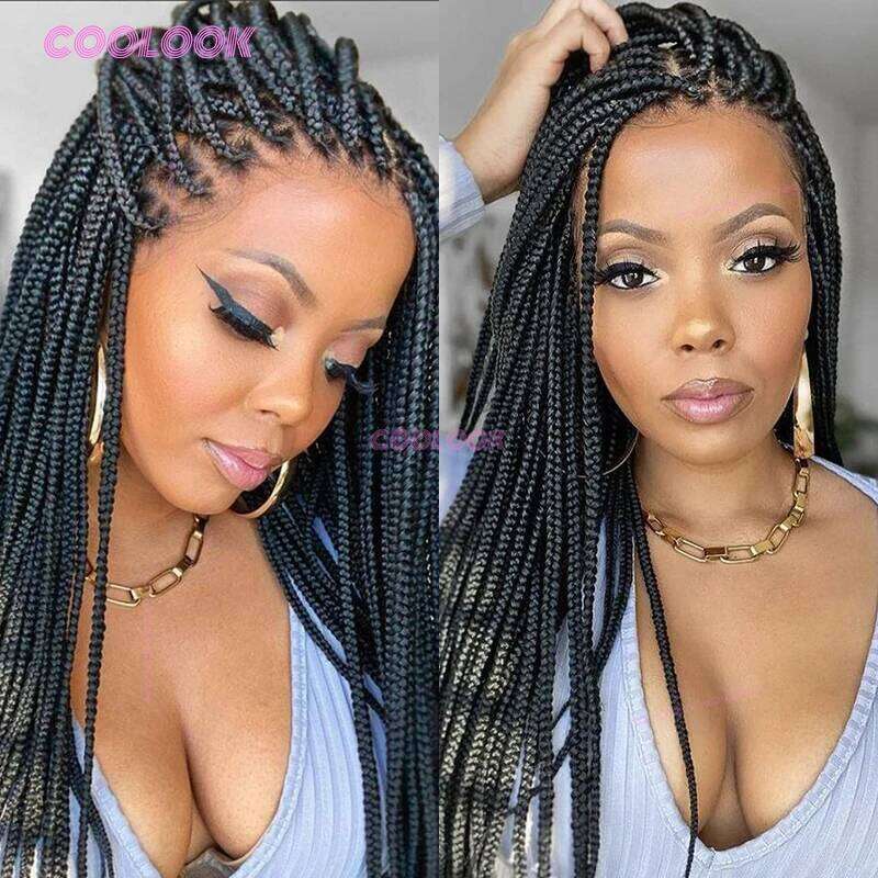 Classic Women Synthetic Cornrow Lace Knotless Box Braids Wig Braiding Hair Braided Wigs For Bla