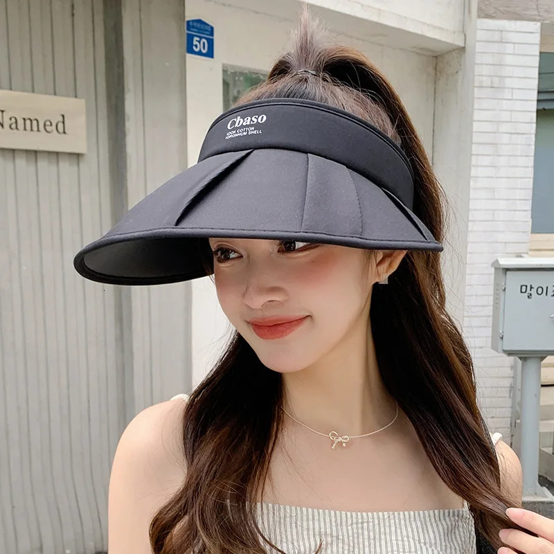 Summer Collapsible Shell Cap with Empty Top for Girl Fashion Sunblock Cool Large Brim Visor Seaside Casual Outdoor Beach Sun Hat 250603