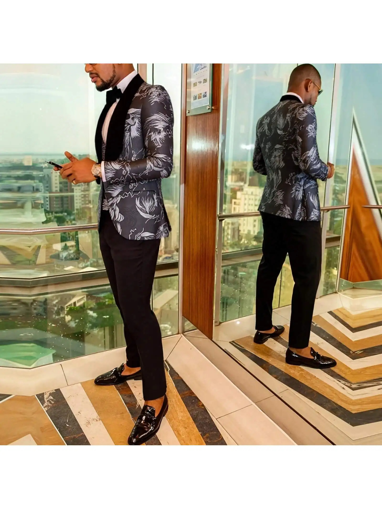 Mens 3 Piece Floral Tuxedo Jacquard Slim Suit Set Paisley Blazer Vest and Pants for Prom Wedding 250530