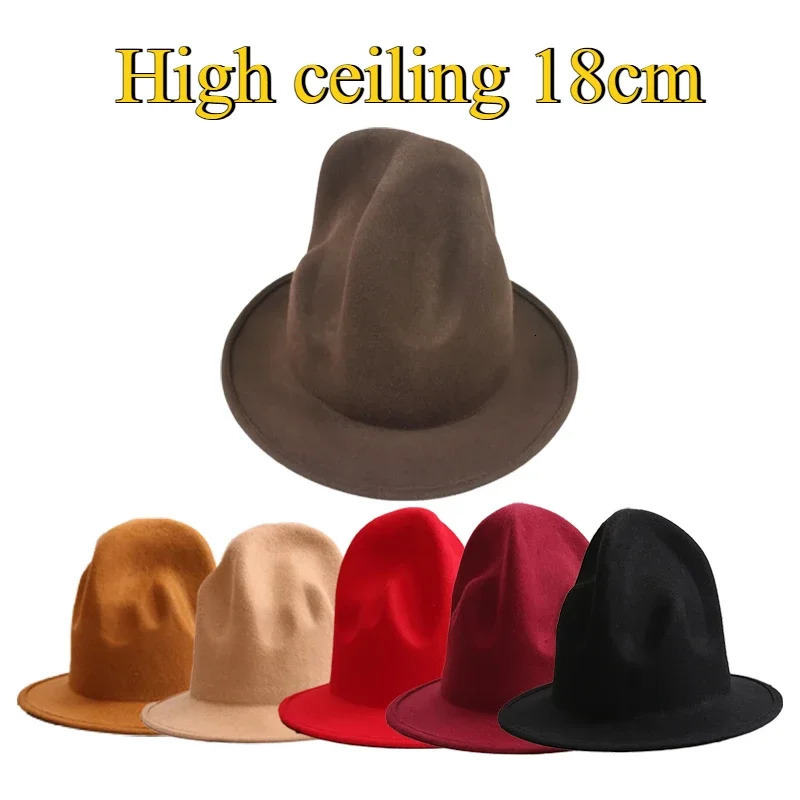 pharrell Hat Felt Hat for Woman Men caps Black Top cap Male 100% Australia Wool Cap Hat Height 18cm Solid Classic Fedoras Cap 250605