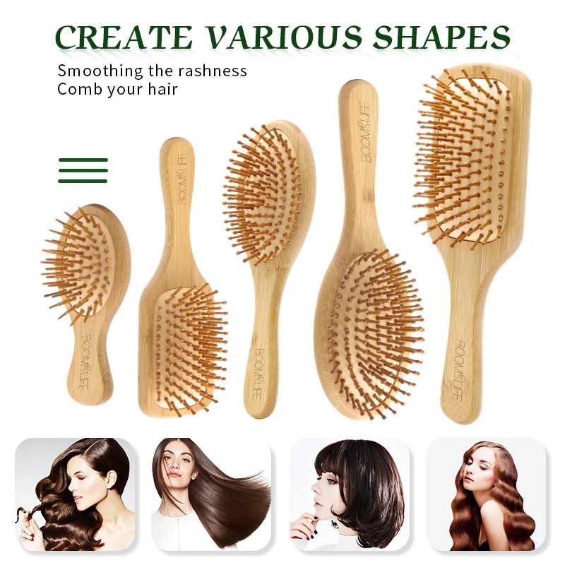 Bamboo Hair Brush Women Styling Hair Comb Hairbrush Wide Teeth Bamboo Combs for Hair Smooth Massage Scalp Brush Barber Comb 250603