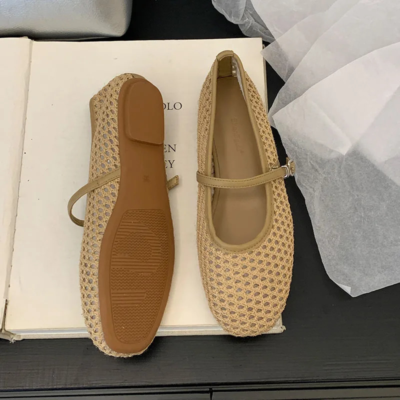 Female Buckle Strap Footwear Ladies Flats Mary Janes Shoes 2025 Fashion Mesh Shallow Women Ballet Flats Shoes 250603