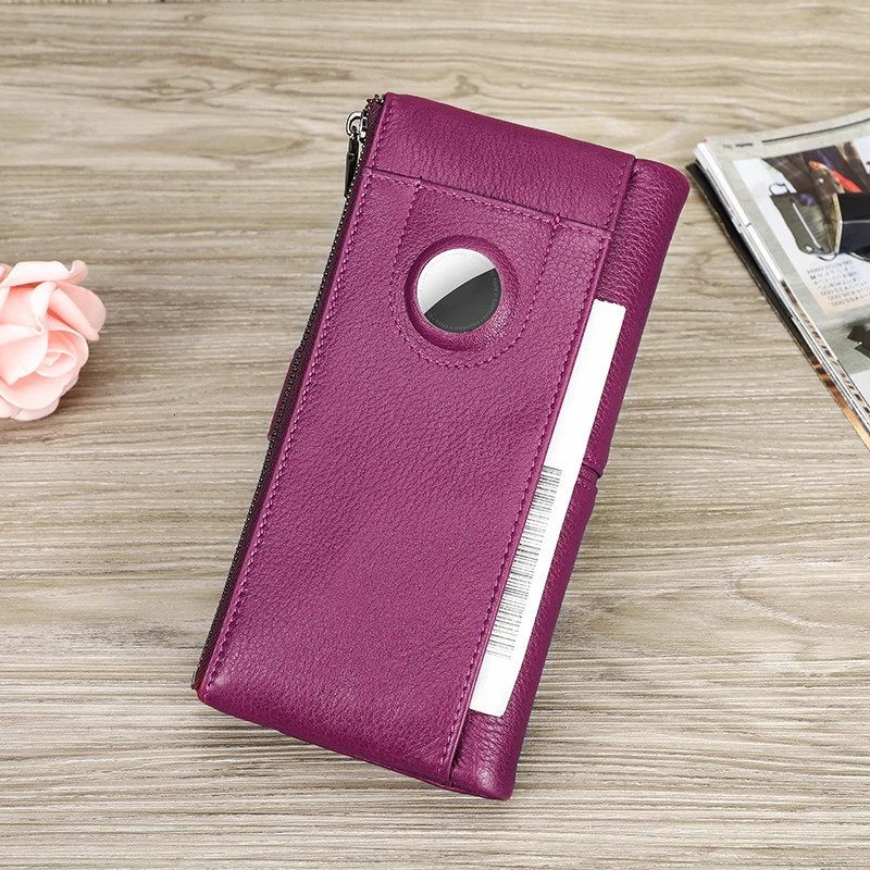 CONTACTS Genuine Leather Long Wallets for Women Full Grain AirTag Purse Card Holder Money Clip Coin Clutch Wallet 250605