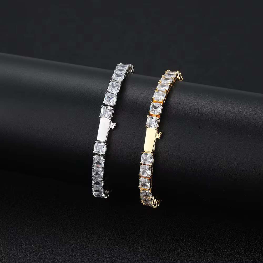 Moissanite High Quality 5mm Diamond Tennis Bracelet 18k Gold Plated Iced Out MoissaniteStone Tennis Chain Bracelet Womens Fine Chain