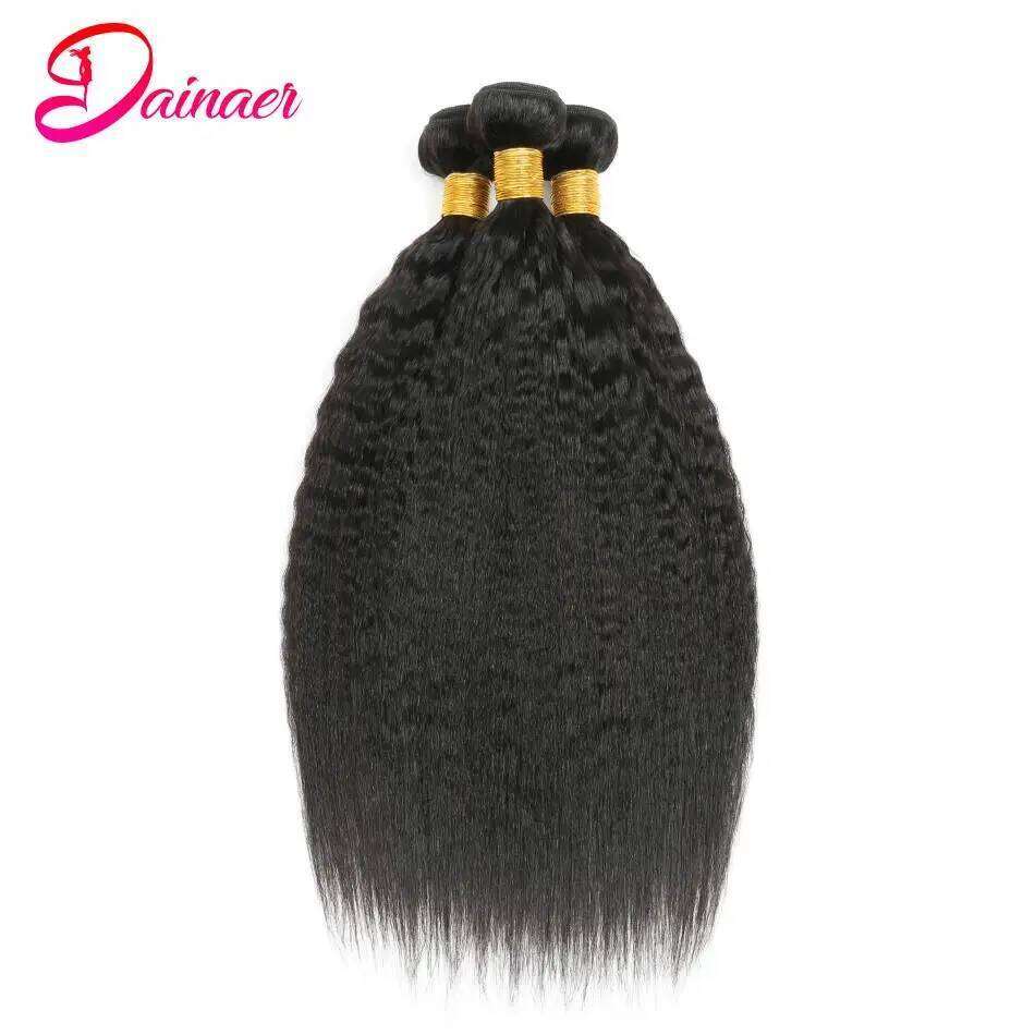 Kinky 3 Yaki Straight 4x4 Human Hair Bundles With Closure