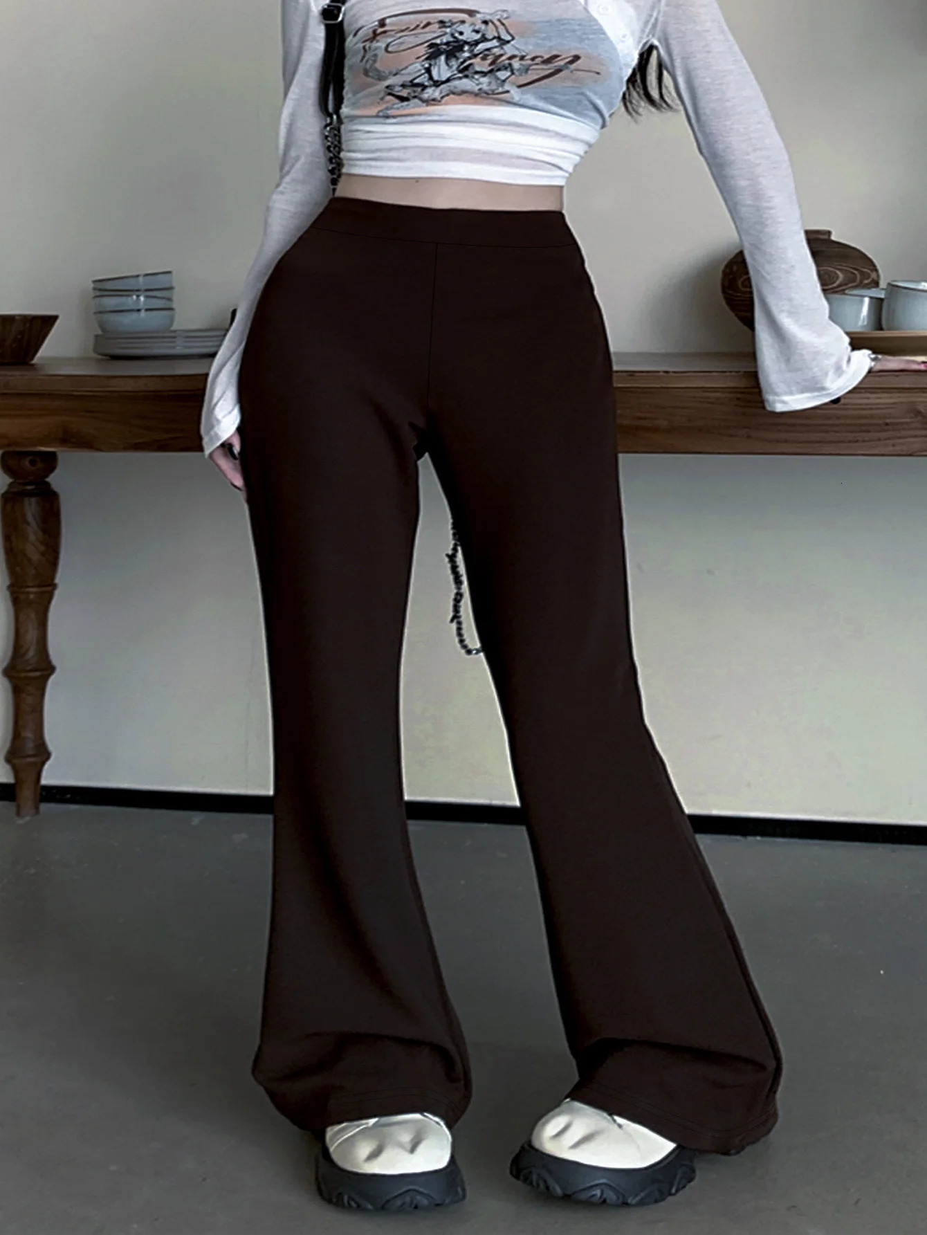 Spring and summer womens plussize British style highwaisted n draped loose flared pants 250604