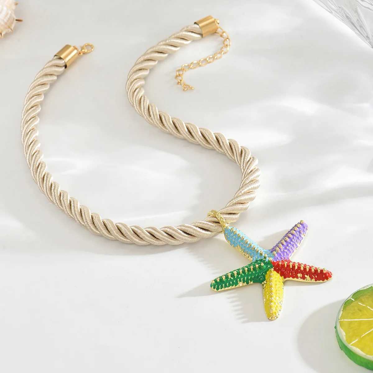 Ingemark Boho Colorful Metal Oil Drop Big Starfish Pendant Rope Chains Necklace for Women Summer Y2K Fashion Jewelry Set Gifts XJ250604