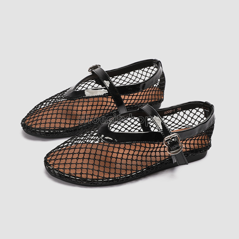 Designer Sandals Women Mesh Hollow Flats Mary Janes Elegant Loafers low heels Ballet Shoes Summer Light Comfort Walking Shoes sandale