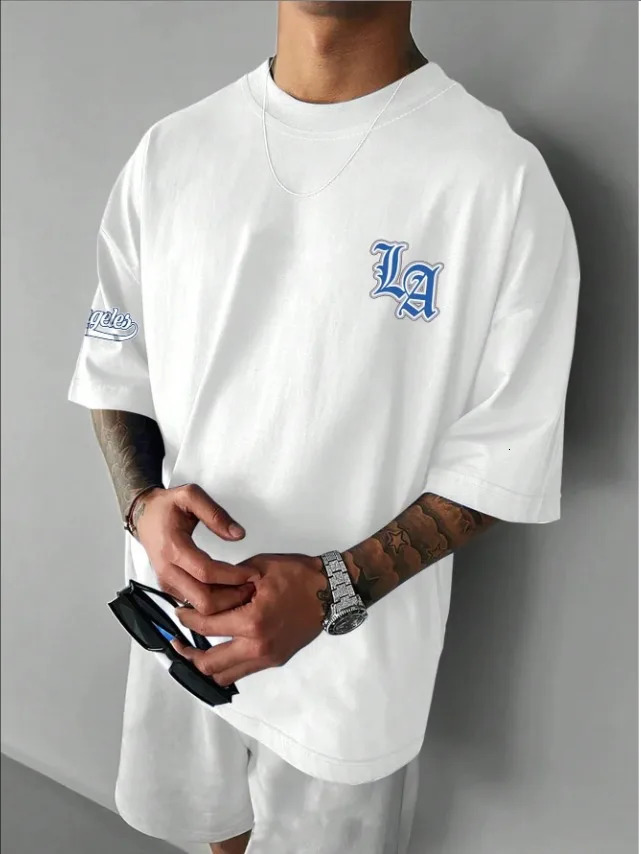 LA Letter Print Casual Graphic TShirt Short Sleeve Sports Tshirt Unisex Daily Wear Summer Mens Racing 250605