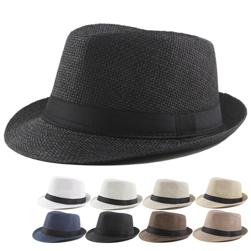 Men Women Straw Fedora Hat Trilby Cuban Sun Cap Panama Short Brim Floral Summer 250605