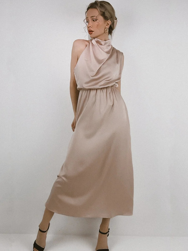 Summer High-End Silk Satin Sleeveless Long Dress Women Fashion Elegant Celebrity Dresses Evening Dress Party Clothes Ladies 250618