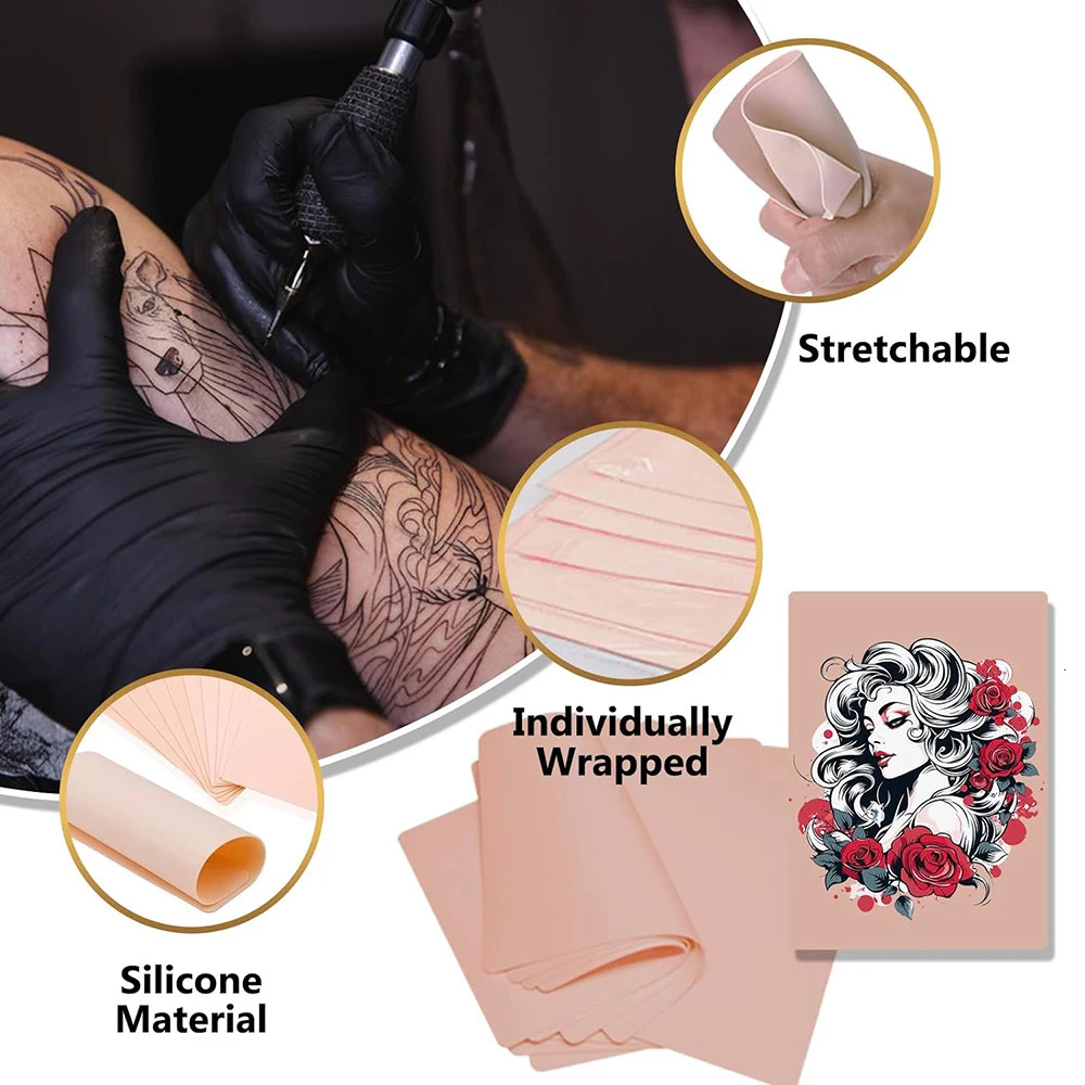 Tattoo Practice Skin and Tattoo Transfer Paper Kit Double Sided Fake Skin with Stencil Paper Set anent Makeup Tattoo Supply 250604