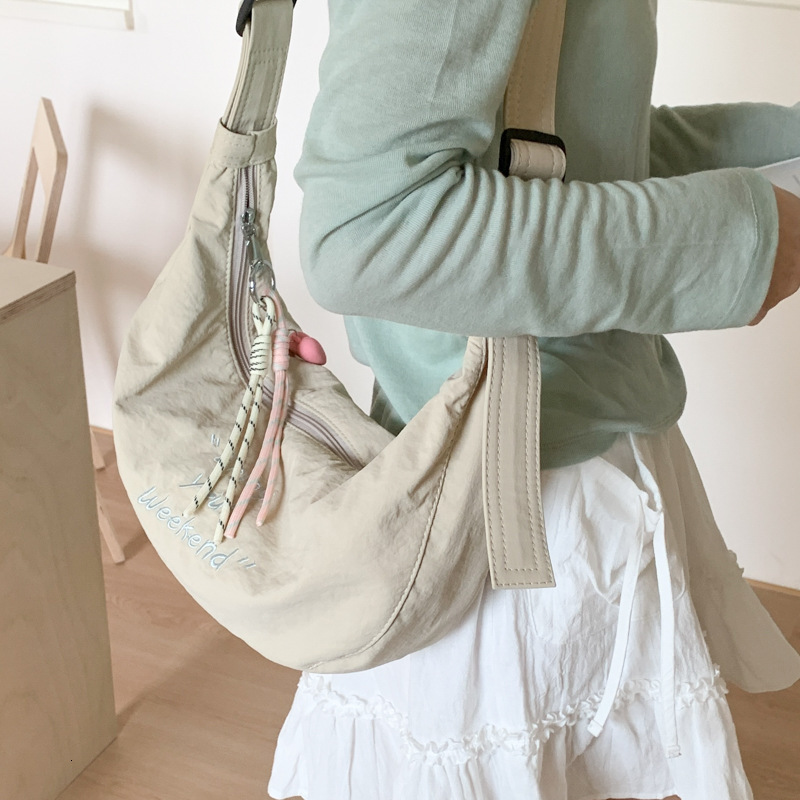 designer Korean Style Casual Underarm Bag for Women 2025 New Simple Nylon Dumpling Bag with Embroidered Letters Single Shoulder Crossbody Bag