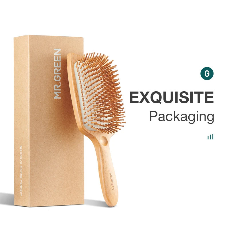 MR.GREEN Hair Brush Wide Board Massage Natural Beech Cats Head Comb Gasbag Hairbrush For Dry Wet Hair Detangler Women 250603