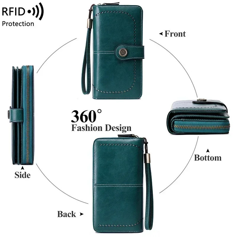 High Quality Women Wallet RFID Antitheft Leather Wallets For Woman Long Zipper Large Ladies Clutch Bag Female Purse Card Holder 250605