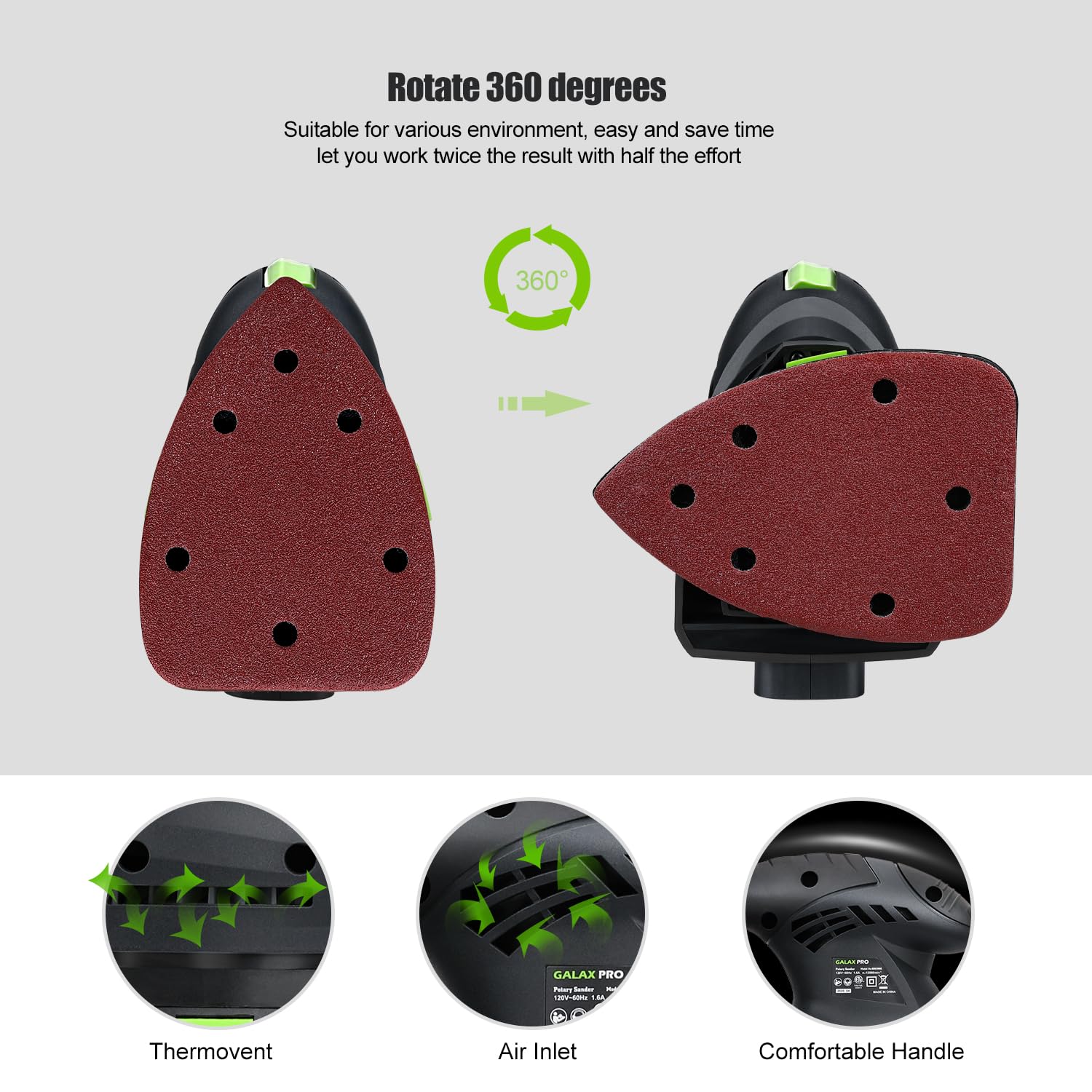 GALAX PRO 200W Detail Sander - 12000 OPM Electric Orbital Sander Paired with Dust Collection and 10 Pieces of Sandpaper