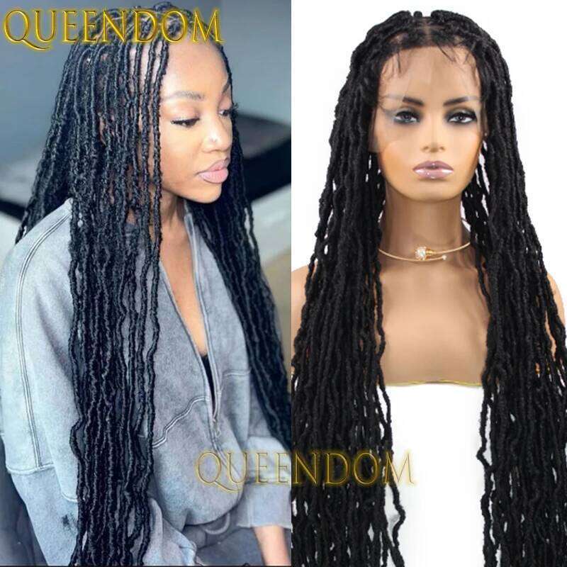 40 Inch Jumbo Braids Synthetic Women Passion Twist Distressed Butterfly Locs Braid Full Lace Box Braided Pre Looped Wig