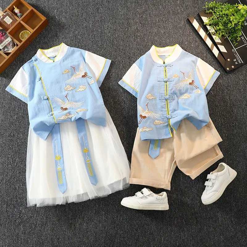 Chinese Style 10-12 Years Casual Kids Outfits Clothes Sets Toddler Baby Boys Short Sleeve T-Shirt Tops+Shorts R250605