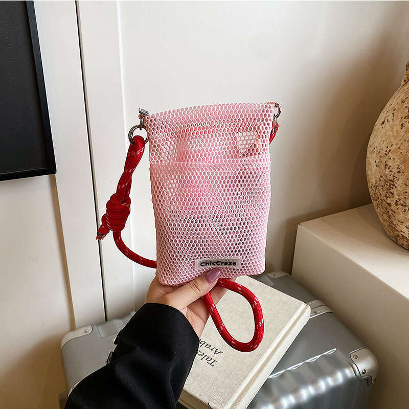 Sweet Fresh Style Phone for Women 2025 Summer New Hollow Out Shoulder Crossbody Mesh Portable Storage Bag
